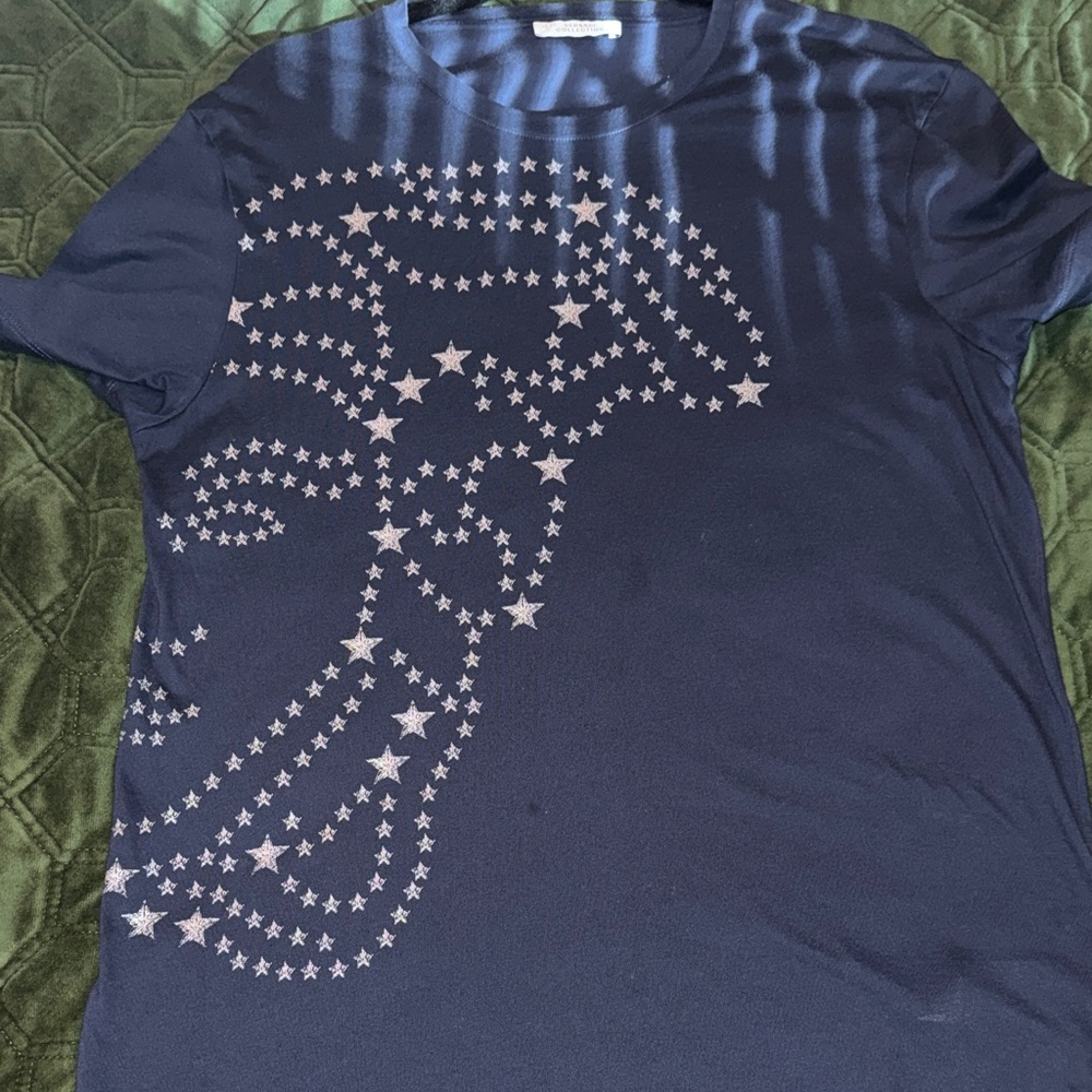Versace Navy Blue Star Pattern Short Sleeve Tee